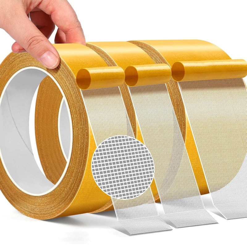 PACKKA Fabric Tape Multifunctional Double Sided Tape 2 Sided Tape 3 Rolls 1inch/2inchx33FT&1inchx66FT Heavy Duty Carpet Tape with Strong Adhesion, Suitable for Doormats, Wood, Glass, Plastic - Image 1